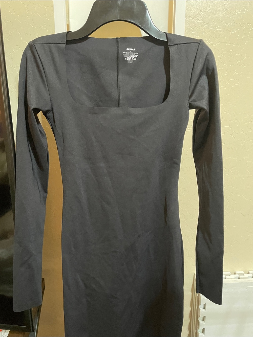 SKIMS Black Long-Sleeve Square-Neck Maxi Dress